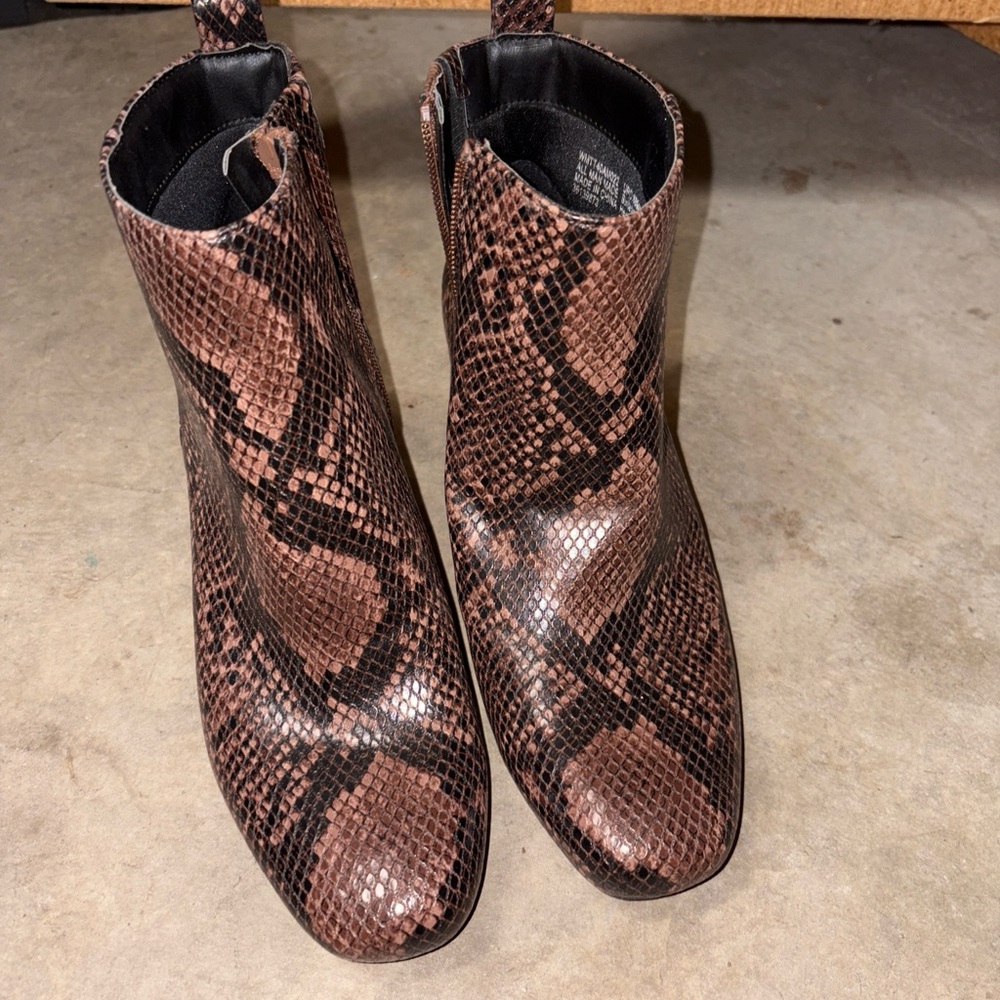 Brown Snake Print Ankle Boots